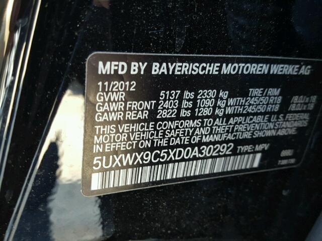 5UXWX9C5XD0A30292 - 2013 BMW X3 XDRIVE2 BLACK photo 10