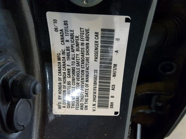 2HGFA1F61BH502833 - 2011 HONDA CIVIC LX-S Boz foto 10