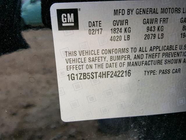 1G1ZB5ST4HF242216 - 2017 CHEVROLET MALIBU LS 黑色 照片 10