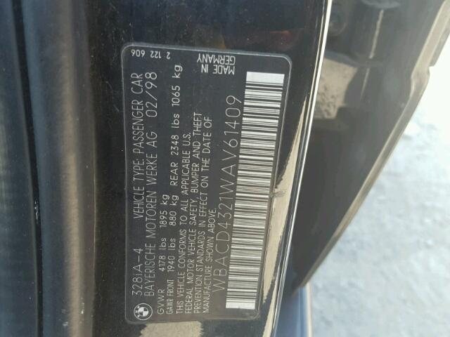 WBACD4321WAV61409 - 1998 BMW 328 I AUTO BLACK photo 10