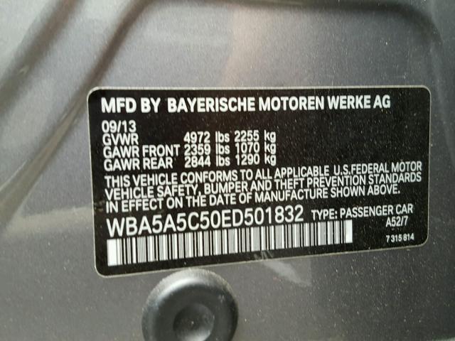 WBA5A5C50ED501832 - 2014 BMW 528 I GRAY photo 10