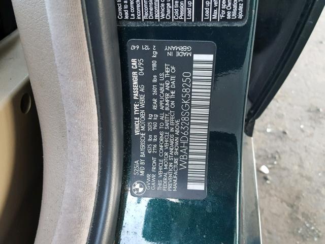 WBAHD6328SGK58250 - 1995 BMW 525 I AUTO GREEN photo 10