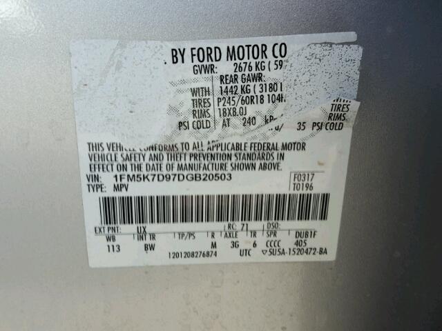 1FM5K7D97DGB20503 - 2013 FORD EXPLORER SILVER photo 10