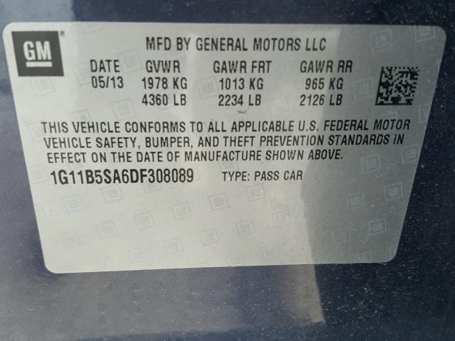 1G11B5SA6DF308089 - 2013 CHEVROLET MALIBU LS GRAY photo 10