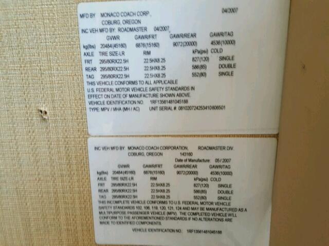 1RF13561481045188 - 2008 ROADMASTER RAIL MONOCOQUE ორფეროვანი ფოტო 10