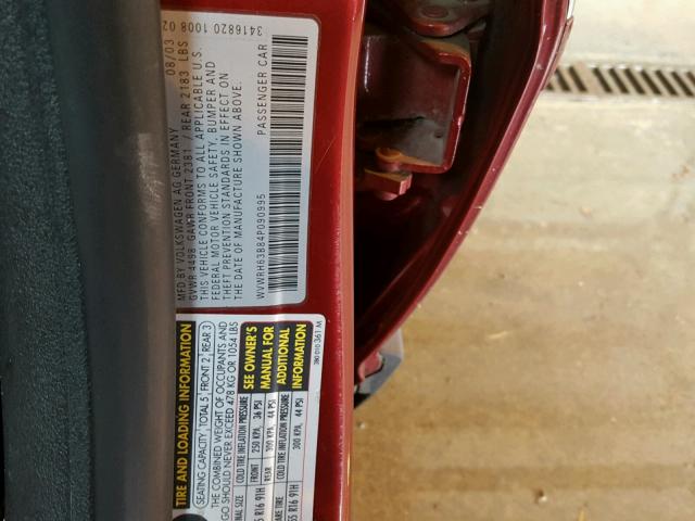 WVWRH63B84P090995 - 2004 VOLKSWAGEN PASSAT GLX 红色 照片 10