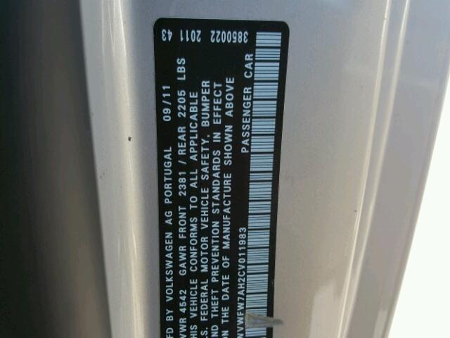 WVWFW7AH2CV011983 - 2012 VOLKSWAGEN EOS LUX 银色 照片 10