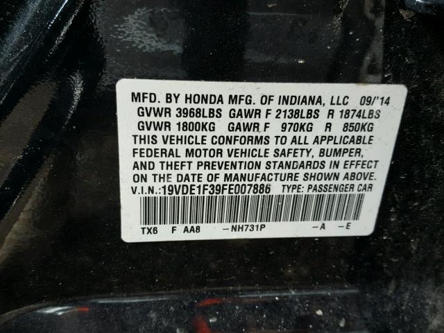 19VDE1F39FE007886 - 2015 ACURA ILX 20 BLACK photo 10