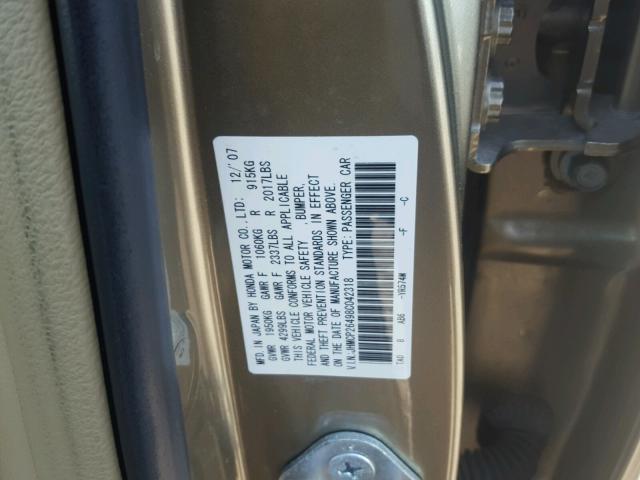 JHMCP26498C042318 - 2008 HONDA ACCORD LXP GOLD photo 10