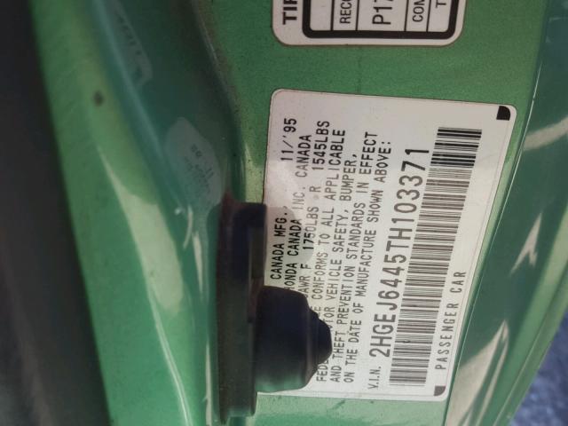 2HGEJ6445TH103371 - 1996 HONDA CIVIC DX GREEN photo 10