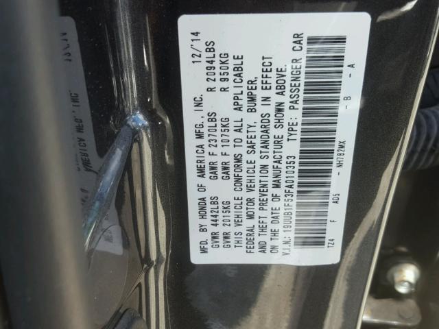 19UUB1F53FA010353 - 2015 ACURA TLX TECH CHARCOAL photo 10
