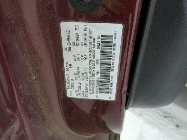3D7KU28D13G823915 - 2003 DODGE RAM 2500 S MAROON photo 10