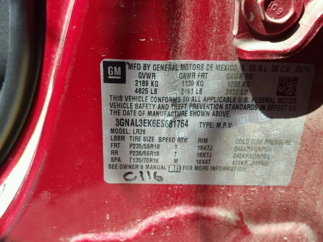 3GNAL3EK6ES681764 - 2014 CHEVROLET CAPTIVA LT RED photo 10