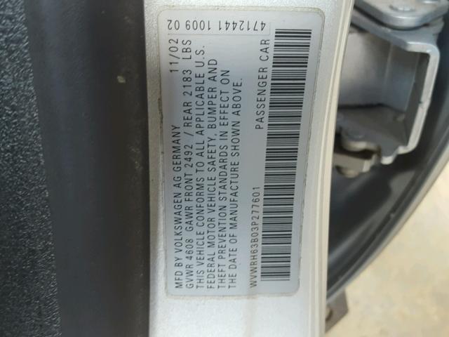WVWRH63B03P277601 - 2003 VOLKSWAGEN PASSAT GLX 灰色 照片 10
