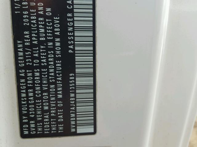 WVWBM7AJ4BW135589 - 2011 VOLKSWAGEN GOLF WHITE photo 10