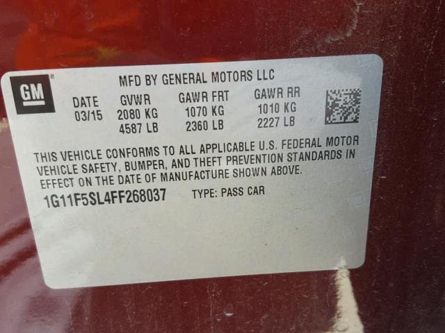 1G11F5SL4FF268037 - 2015 CHEVROLET MALIBU LTZ 勃艮第红 照片 10