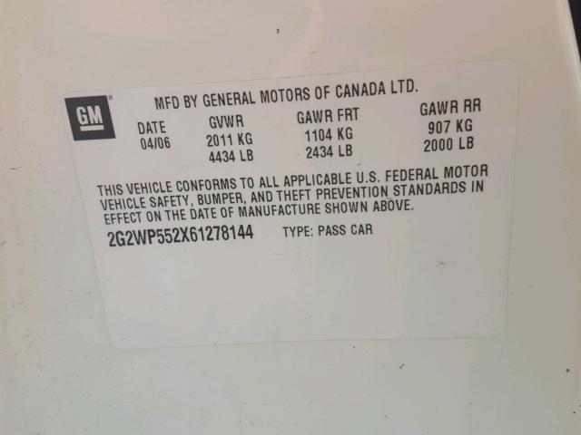 2G2WP552X61278144 - 2006 PONTIAC GRAND PRIX WHITE photo 10