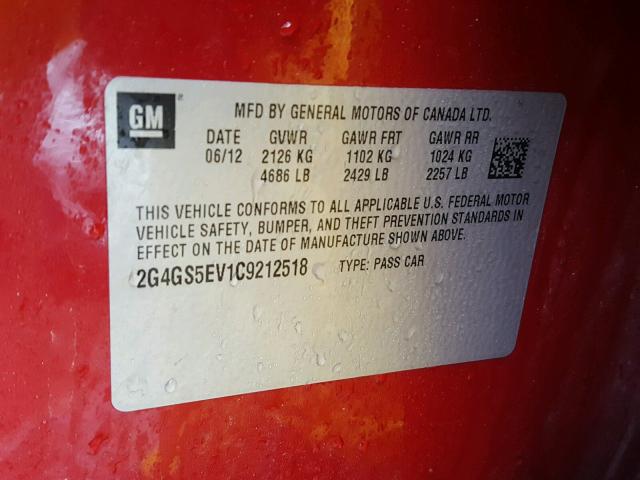 2G4GS5EV1C9212518 - 2012 BUICK REGAL PREM RED photo 10