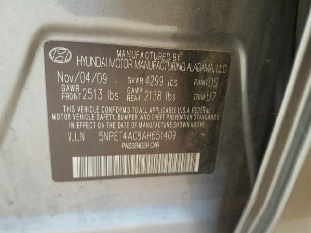 5NPET4AC8AH651409 - 2010 HYUNDAI SONATA GLS GRAY photo 10