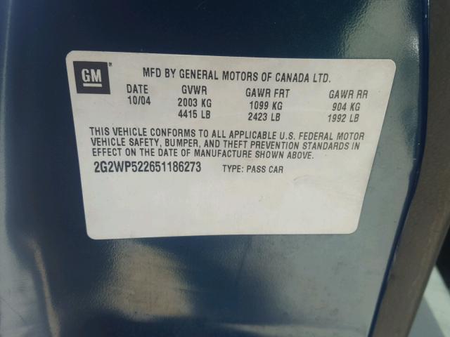 2G2WP522651186273 - 2005 PONTIAC GRAND PRIX BLUE photo 10