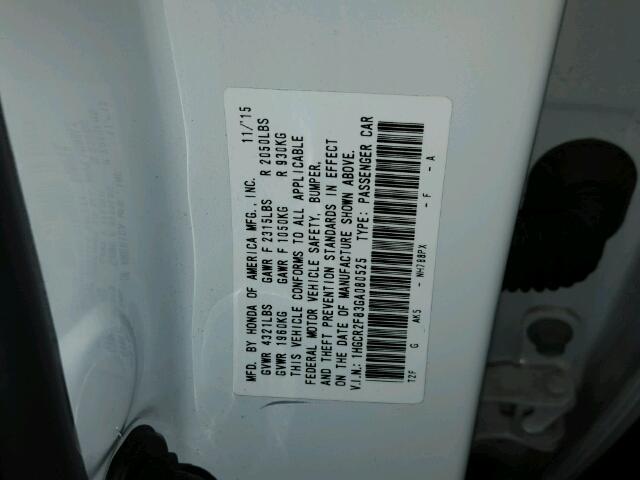 1HGCR2F83GA080525 - 2016 HONDA ACCORD WHITE photo 10