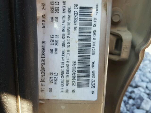 2B3HD46R02H197885 - 2002 DODGE INTREPID S ოქროსფერი ფოტო 10