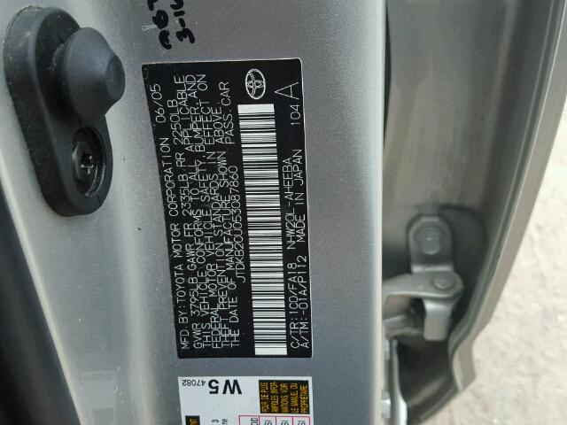 JTDKB20U053087860 - 2005 TOYOTA PRIUS SILVER photo 10