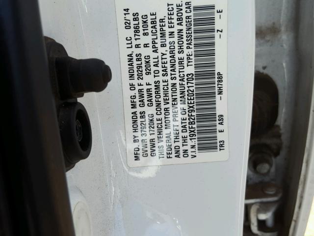 19XFB2F9XEE021703 - 2014 HONDA CIVIC EXL თეთრი ფოტო 10