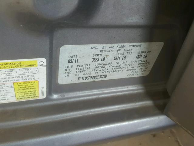 KL1TD5DE8BB230730 - 2011 CHEVROLET AVEO LS GRAY photo 10