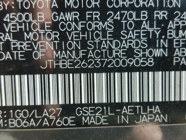 JTHBE262372009058 - 2007 LEXUS IS 350 GRAY photo 10