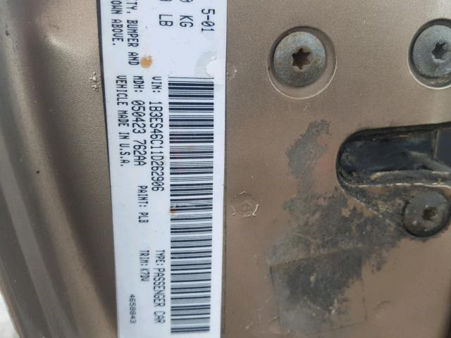 1B3ES46C11D262906 - 2001 DODGE NEON SE BROWN photo 10