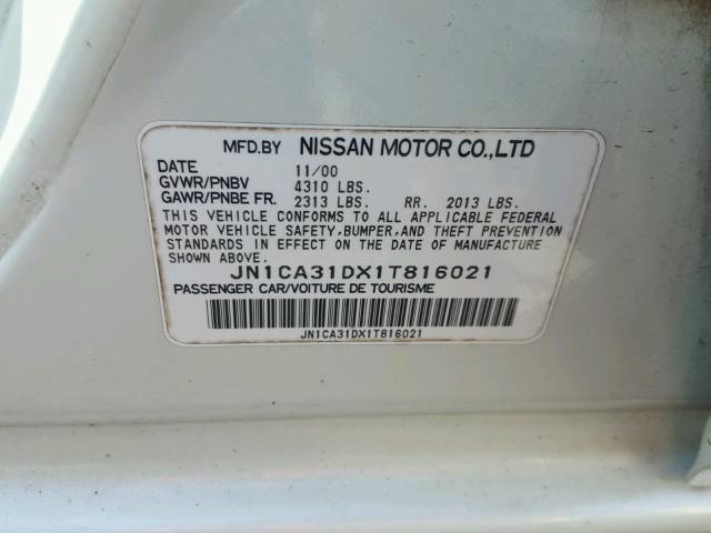 JN1CA31DX1T816021 - 2001 NISSAN MAXIMA GXE WHITE photo 10