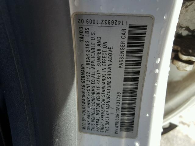 WVWRH63B03P431739 - 2003 VOLKSWAGEN PASSAT GLX 白色 照片 10