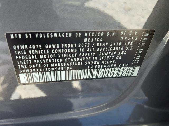 3VW2K7AJ2DM365184 - 2013 VOLKSWAGEN JETTA BASE 灰色 照片 10