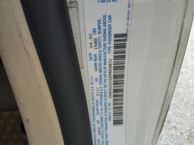 3VWCK21C02M454872 - 2002 VOLKSWAGEN NEW BEETLE 白色 照片 10