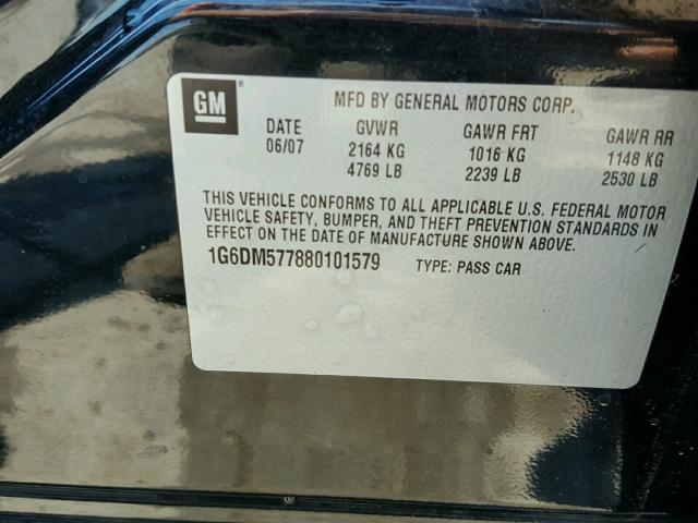 1G6DM577880101579 - 2008 CADILLAC CTS BLACK photo 10