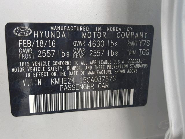 KMHE24L15GA037573 - 2016 HYUNDAI SONATA HYB SILVER photo 10