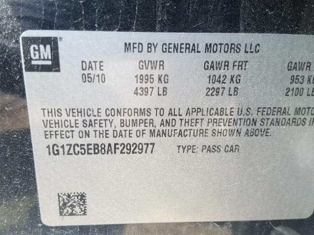 1G1ZC5EB8AF292977 - 2010 CHEVROLET MALIBU 1LT 黑色 照片 10