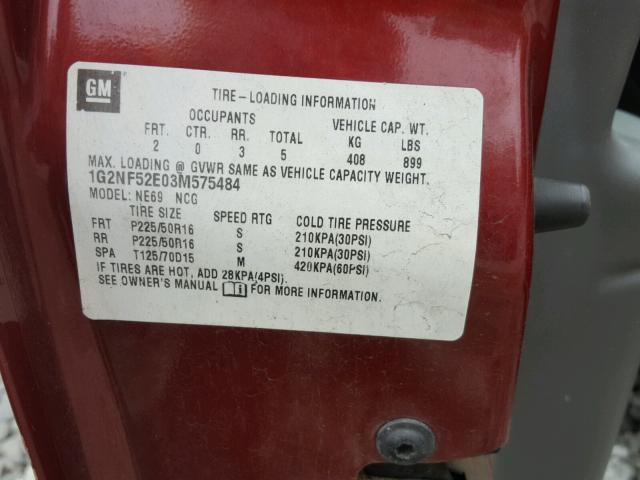 1G2NF52E03M575484 - 2003 PONTIAC GRAND AM S მუქწითელი ფოტო 10