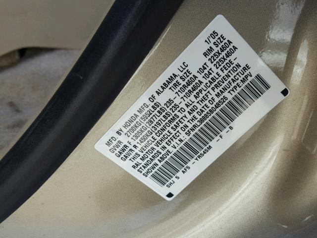 5FNRL38885B048526 - 2005 HONDA ODYSSEY TO GOLD photo 10