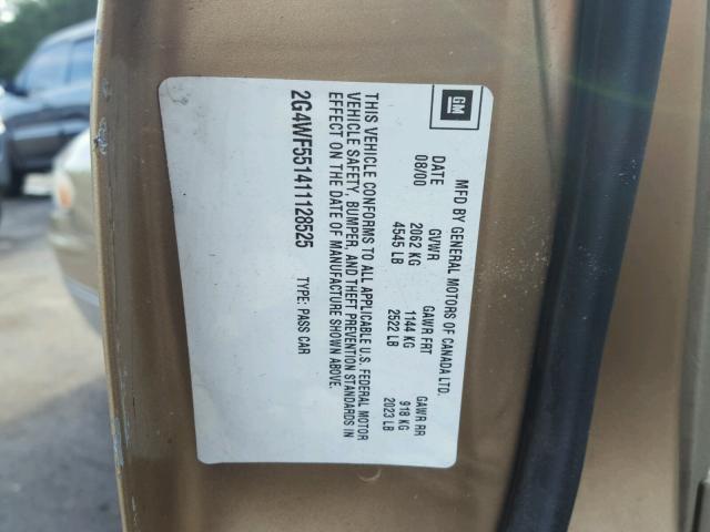 2G4WF551411128525 - 2001 BUICK REGAL GS GOLD photo 10