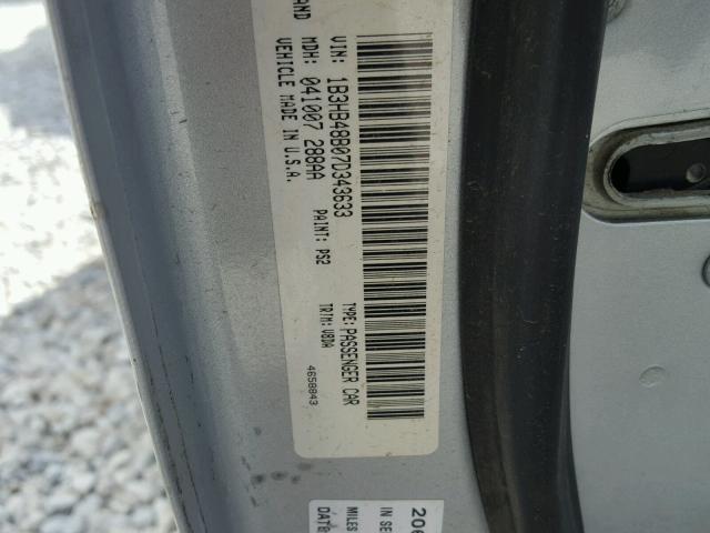 1B3HB48B07D343633 - 2007 DODGE CALIBER SX SILVER photo 10