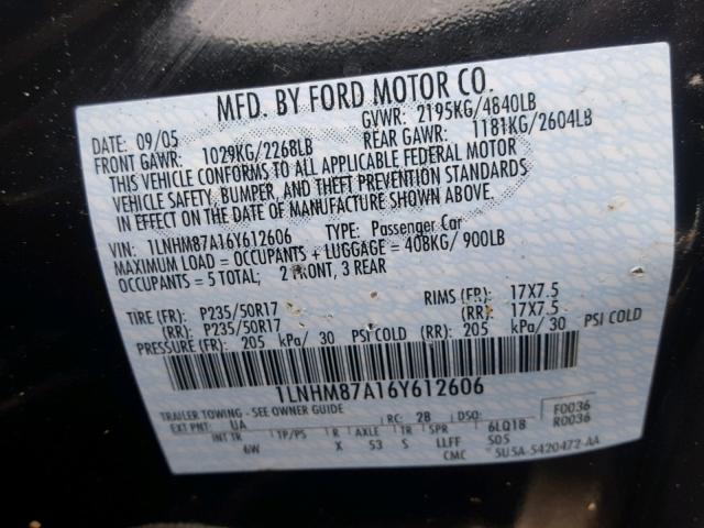 1LNHM87A16Y612606 - 2006 LINCOLN LS 黑色 照片 10