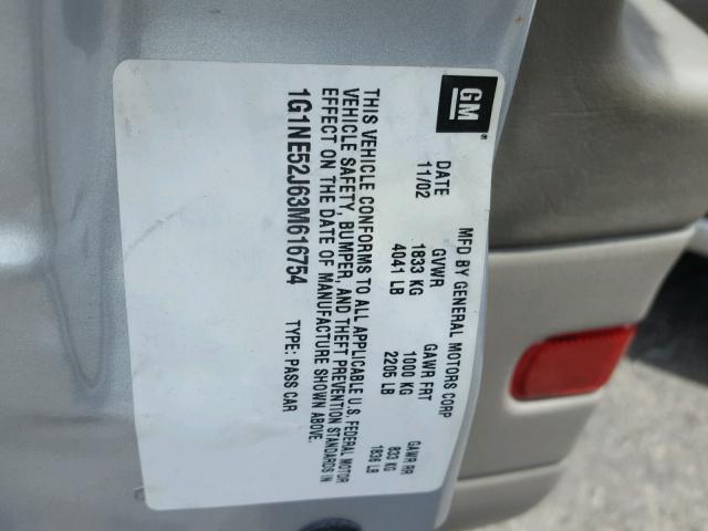 1G1NE52J63M616754 - 2003 CHEVROLET MALIBU LS ვერცხლისფერი ფოტო 10