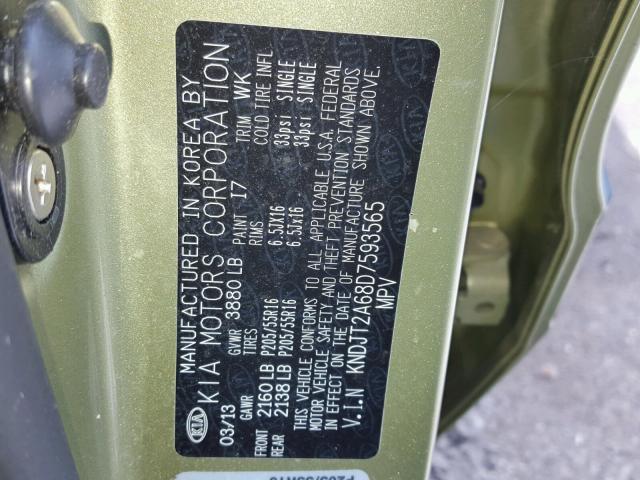 KNDJT2A68D7593565 - 2013 KIA SOUL GREEN photo 10