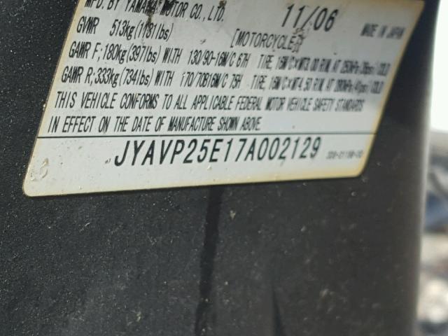 JYAVP25E17A002129 - 2007 YAMAHA XVS1300 CT SILVER photo 10