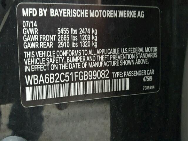 WBA6B2C51FGB99082 - 2015 BMW 650 I BLACK photo 10