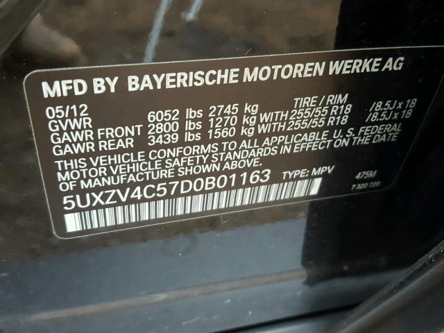 5UXZV4C57D0B01163 - 2013 BMW X5 XDRIVE3 BLACK photo 10