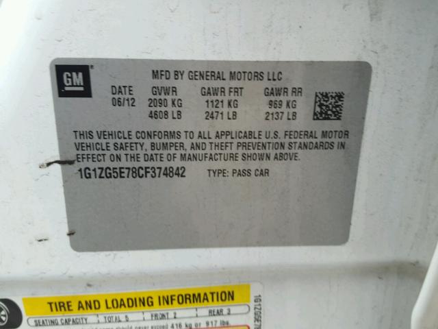 1G1ZG5E78CF374842 - 2012 CHEVROLET MALIBU LTZ 白色 照片 10