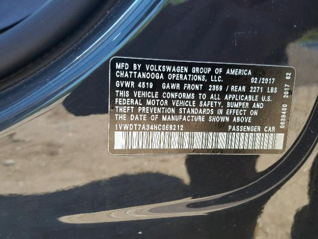 1VWDT7A34HC058212 - 2017 VOLKSWAGEN PASSAT R-L GRAY photo 10